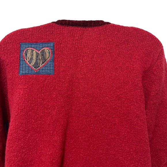 Koret City Blues Women's Sz Large Christmas Sweater Button Front Red Patchworks - Picture 8 of 12